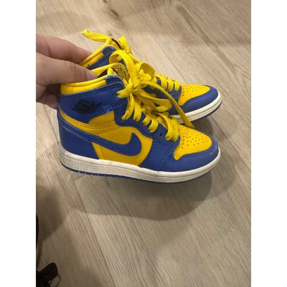 Nike Air Jordan 1 Retro High OG Toddler Sneakers Blue/Yellow Size 10.5C